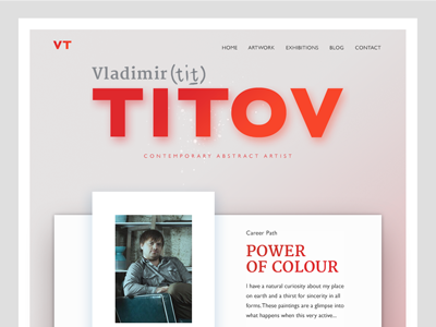 Promo website for an Artist abstract art branding layout red ui ux design