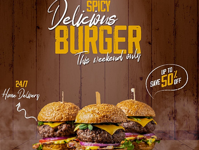 Social Media Design.... "Spicy & Delicious Burger" branding design graphic design icon illustration logo logo design ui ux vector