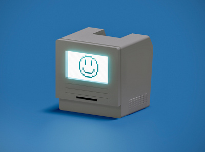 Happy Computer 3d blender computer happy face retro