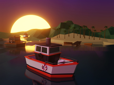 Boat 3d blender boat sunset