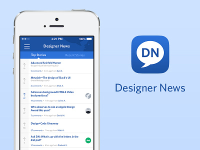 Designer News iPhone App app blue design iphone news simple white