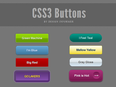 CSS3 Buttons blue button css css3 gloss gray green lakers pink teal yellow