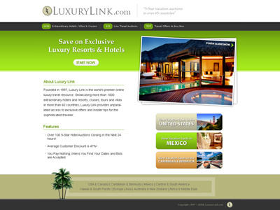 Luxury Link LP green landing page travel vacation