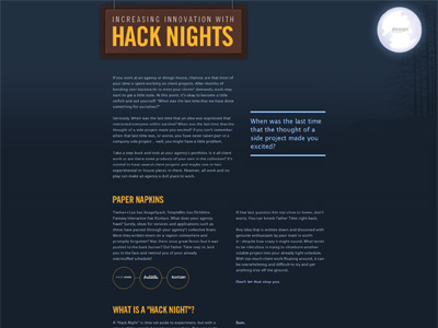 Hack Nights Blog Post art directed blue dark simple