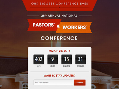 Pastors' Conference Landing Page church countdown landing page orange pastor red timer