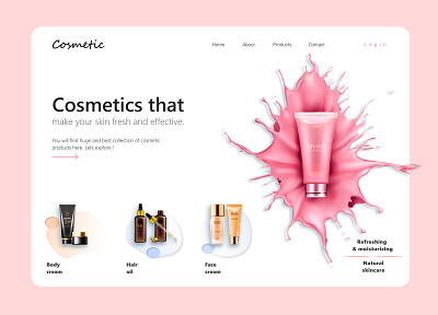 Cosmetic Product Landing Page animation app branding design icon illustration logo typography ui soft ui first design uidesign ux