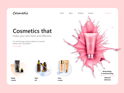 Cosmetic Product Landing Page animation app branding design icon illustration logo typography ui soft ui first design uidesign ux