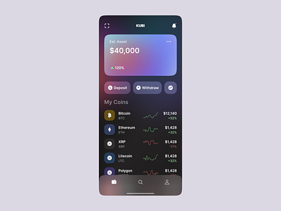 Coins Wallet android balance bitcoin branding clean ui coin crypto cryptocurrency dark design ico icon ios material modern pattern translucent ui ux wallet