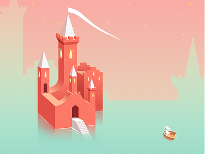 The castle and the girl 2d castle flat girl illustration monumentvalley red water