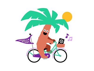 Coachella or bust! bicycle bike coachella concert cruiser festival illustration music palm party sun vector