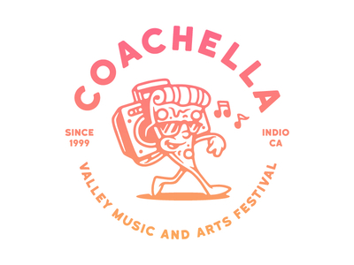 Coachella Pizza arts boombox cap coachella festival illustration merchandise music pizza shirt style vector