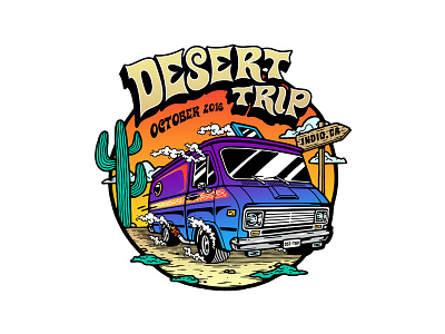 Desert Trip 2016 california desert festival hippie illustration merch merchandise music trip van vantasy vector