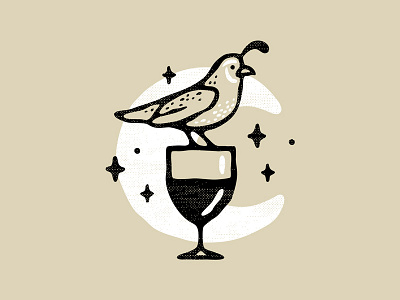 Quail bird drawing drink glass illustration logo moon night quail stars vector wine
