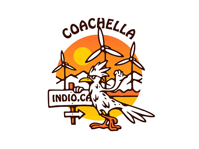 Ride coachella illustration mountains ride road roadrunner runner sun turbine vector wind