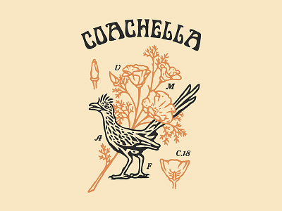 Coachella 2018 art bird botanical coachella festival flower illustration music plant roadrunner vector