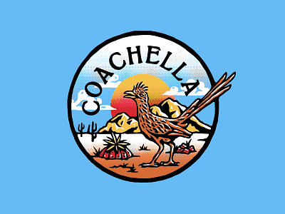 Coachella 2018 Badge bird cactus california coachella desert festival illustration mountain music roadrunner sunset vector