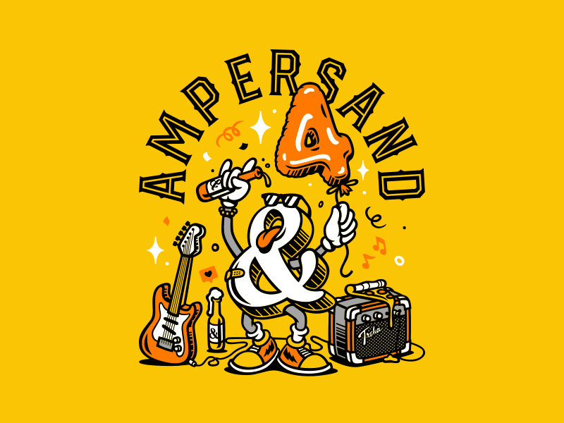 Ampersand Bar character party beer years balloon food pizza bar music rock ampersand vector illustration