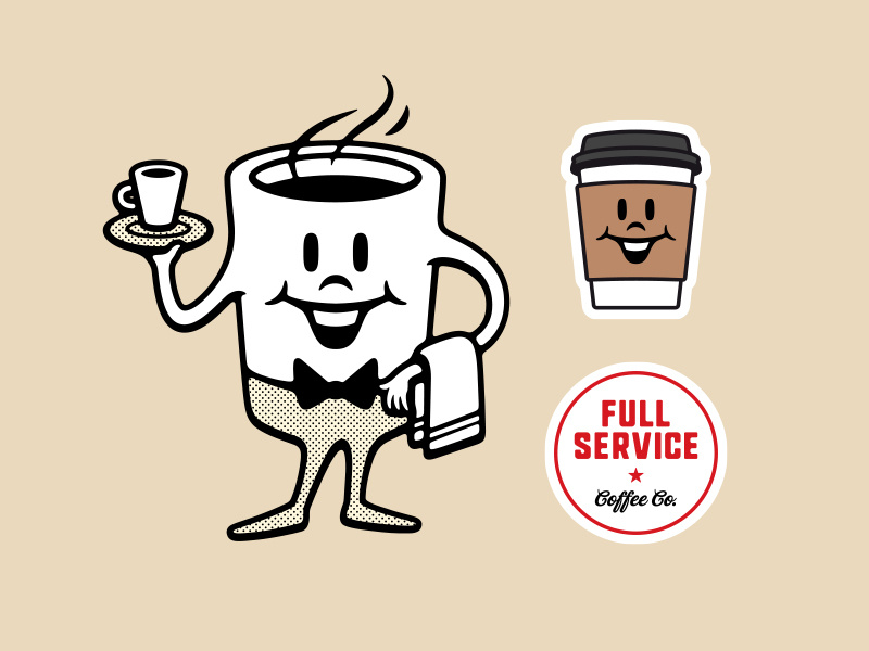 Full Service drink service retro happy smile gas station vintage coffee mascot illustration vector
