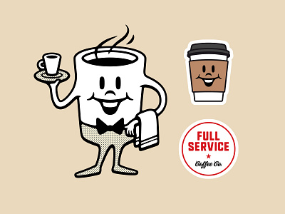 Full Service coffee drink gas station happy illustration mascot retro service smile vector vintage
