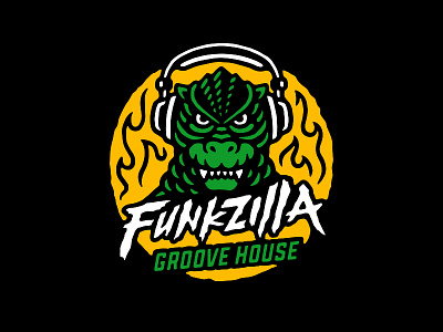 Funkzilla flames funkzilla godzilla groove illustration logo music records vector