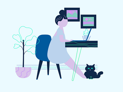 Online Shopping character design desk fig plant girl home illustration kitty office