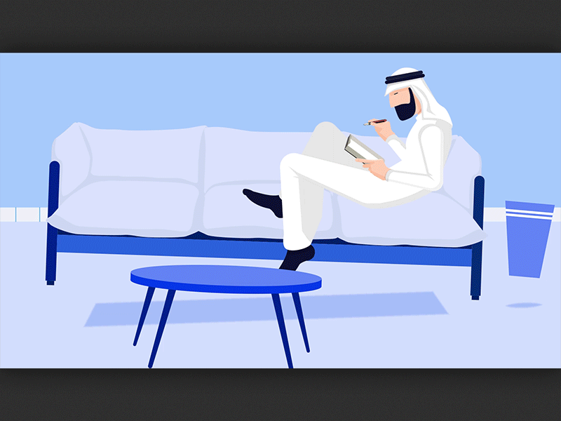Arabic Reading Animation animation arab blue character flat graphic design gulf khaliji light motion graphic room saleh4one uae