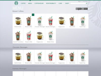 Starbucks Menu Redesign Concept coffee redesign starbucks website