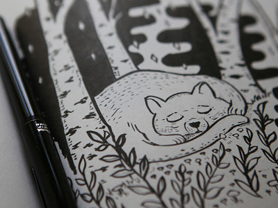 Sleeper animal blackandwhite drawing forest pentelbrushpen sketchbook sleep