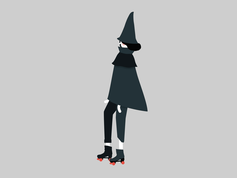 Rolling pointy retro rollerskates witch