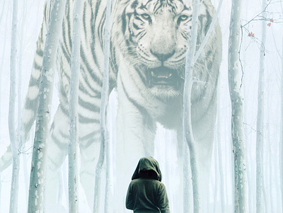 Brave brave compositing creative creative design design forest girl illustration photoshop surrealism tiger women women in illustration