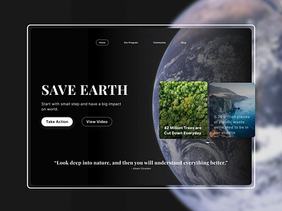 Save Earth Homepage Section dailyui design earth galaxy homepage landingpage planet save earth ui website