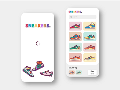 Sneakers App app design flat graphic design illustration illustrator minimal ui ux vector