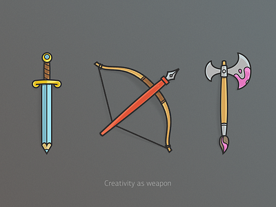 Creativity as weapon art axe bow brush creativity pen pencil sword weapon