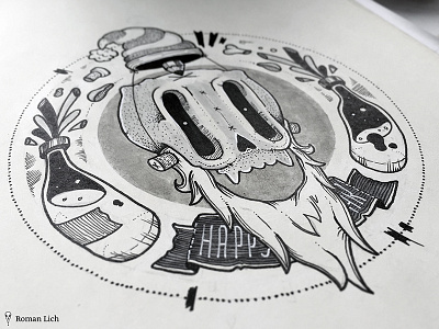 New Year art doodle dotwork illustration linework newyear skull