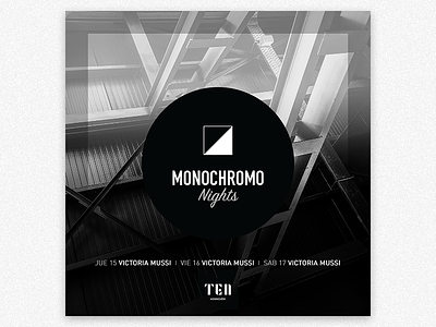 Monochromo Nights Flyer black brand brankmark hotel icon logo monochrome party white