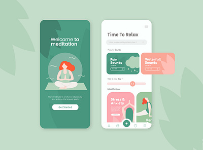 Meditation Mobile Application UI Design app design graphic design ill illustration meditation mobile app relaxing relaxing app ui ux vector yoga
