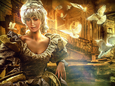 The Queen digital gentle illustration manipulation matte painting mid age photo manulation photoshop pigeons queen