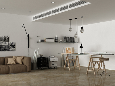 Architect's room 3d cinema 4d interior design render