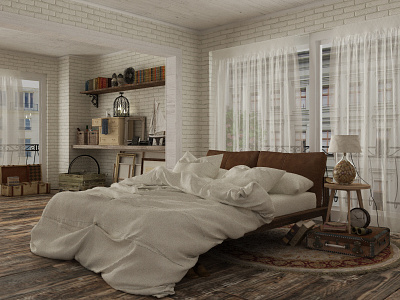 Bohemian bedroom 3d cinema 4d interior design render