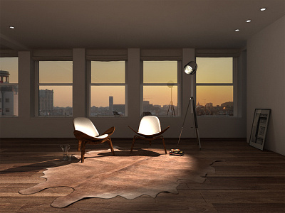 Sunset in my loft 3d cinema 4d interior design render