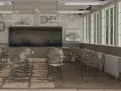 Classroom... 3d classroom render rendering