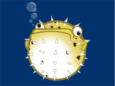 Puffer Fish bubble cute fish float illustration puffer pufferfish spikes spines vector yellow