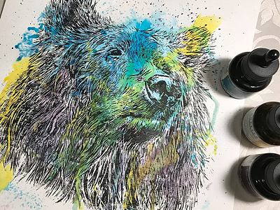 Bear and Ink Linocut animal art bear illustration ink linocut printmaking traditional