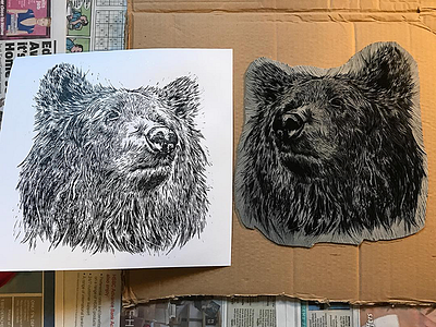 Bear Linocut art bear design handmade illustration linocut printing relief printing traditional wip