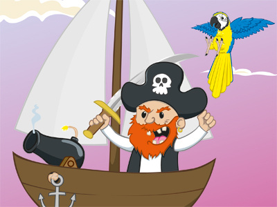 Pirates Say Yarrrr bird boat cannon cutlass ginger illustration illustrator kiids parrot pirate sail ship sky sword vector