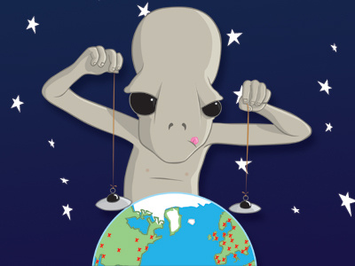Alien Invasion alien cartoon earth globe grey illustration illustrator invasion planet star toy ufo vector