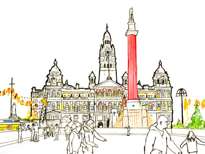 Glasgow on Ice architecture christmas festive george square glasgow ice skating illustration ink pen scotland sport statue traditional
