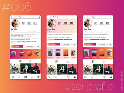 DailyUI 006 - more versions app daily 100 challenge daily ui daily ui 006 daily ui challenge dailyui dailyui 006 dailyui006 dailyuichallenge design instagram instagram profile redesign redesign concept social media profile socialmedia ui uidesign uidesigner user profile