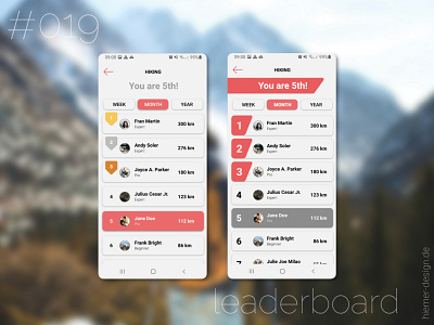 DailyUI 019 android app daily 100 challenge daily ui daily ui 019 dailyui dailyui 019 dailyui019 dailyuichallenge feedbackplease hinking app leader board leaderboard leaderboards ranking ranking page sports app uidesign uidesigner