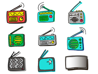 Radio TV set handdrown illustration radio sticker tv